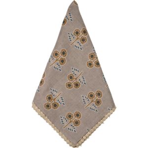 Gray with Yellow & Blue Flowers Napkin with Floral Lace Edge Set of 8 by Abigails