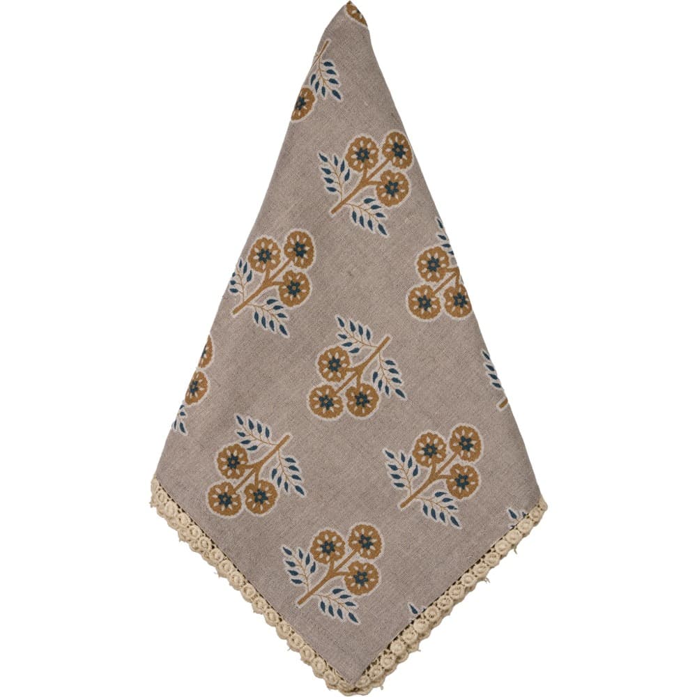Gray with Yellow & Blue Flowers Napkin with Floral Lace Edge Set of 8 by Abigails