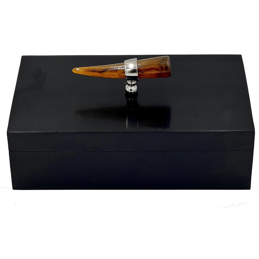 Black Resin Box with Nickel and Horn Knob by Abigails