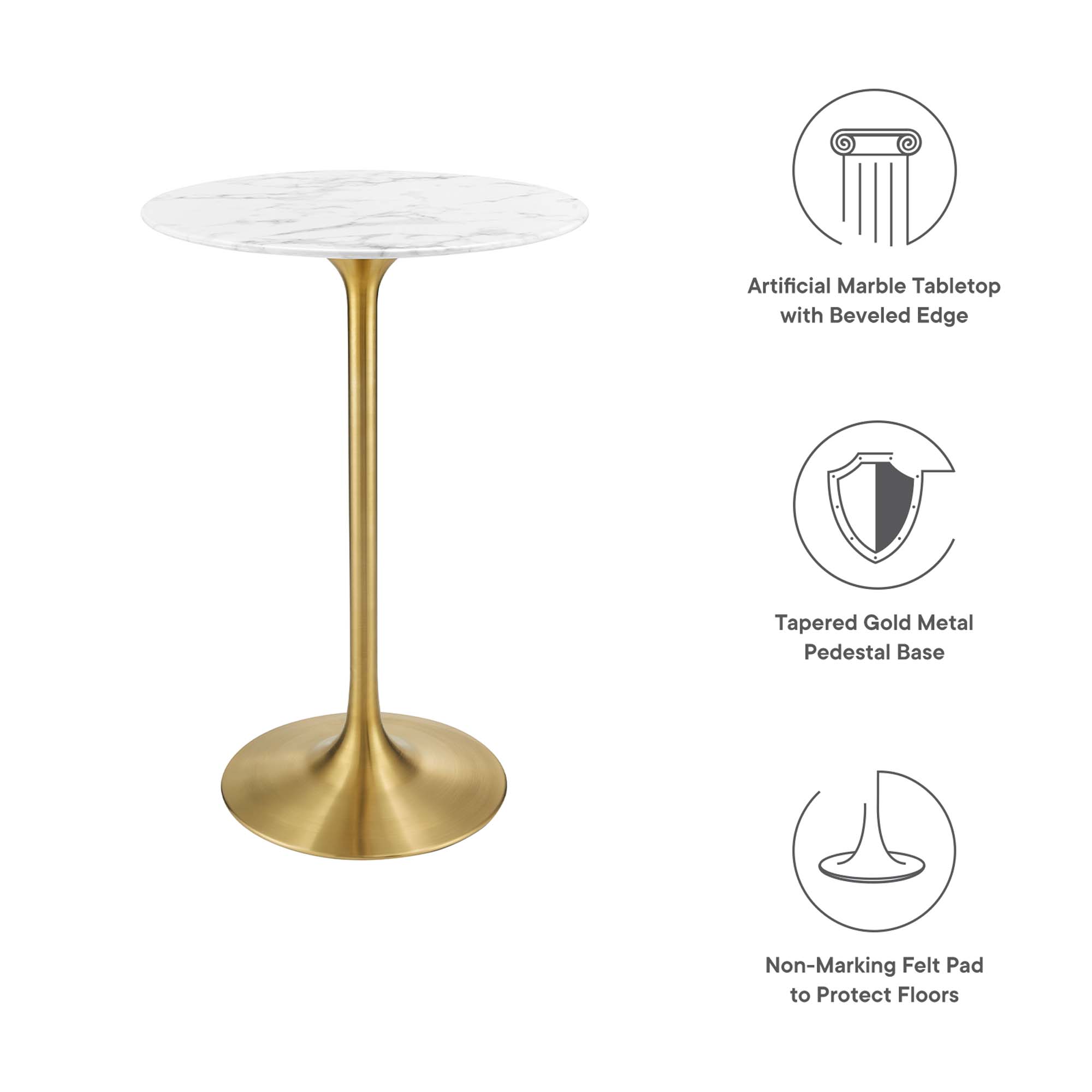 Lippa 28" Round Faux Marble Bar Table by Modway - Image 2