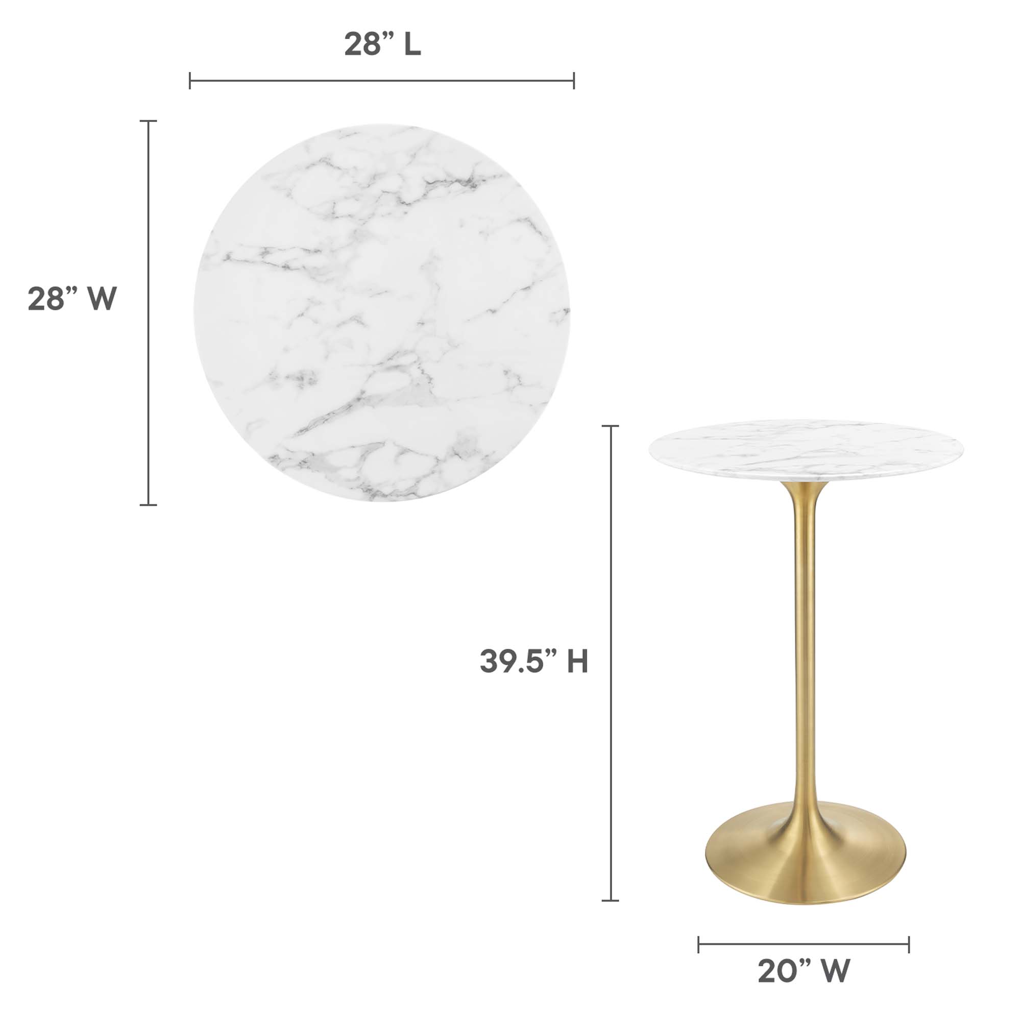 Lippa 28" Round Faux Marble Bar Table by Modway - Image 3