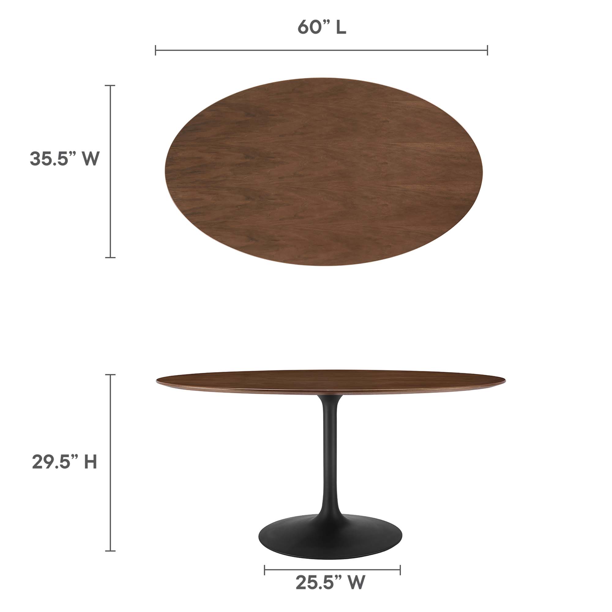 Lippa 60" Oval Walnut Wood Dining Table by Modway - Image 3