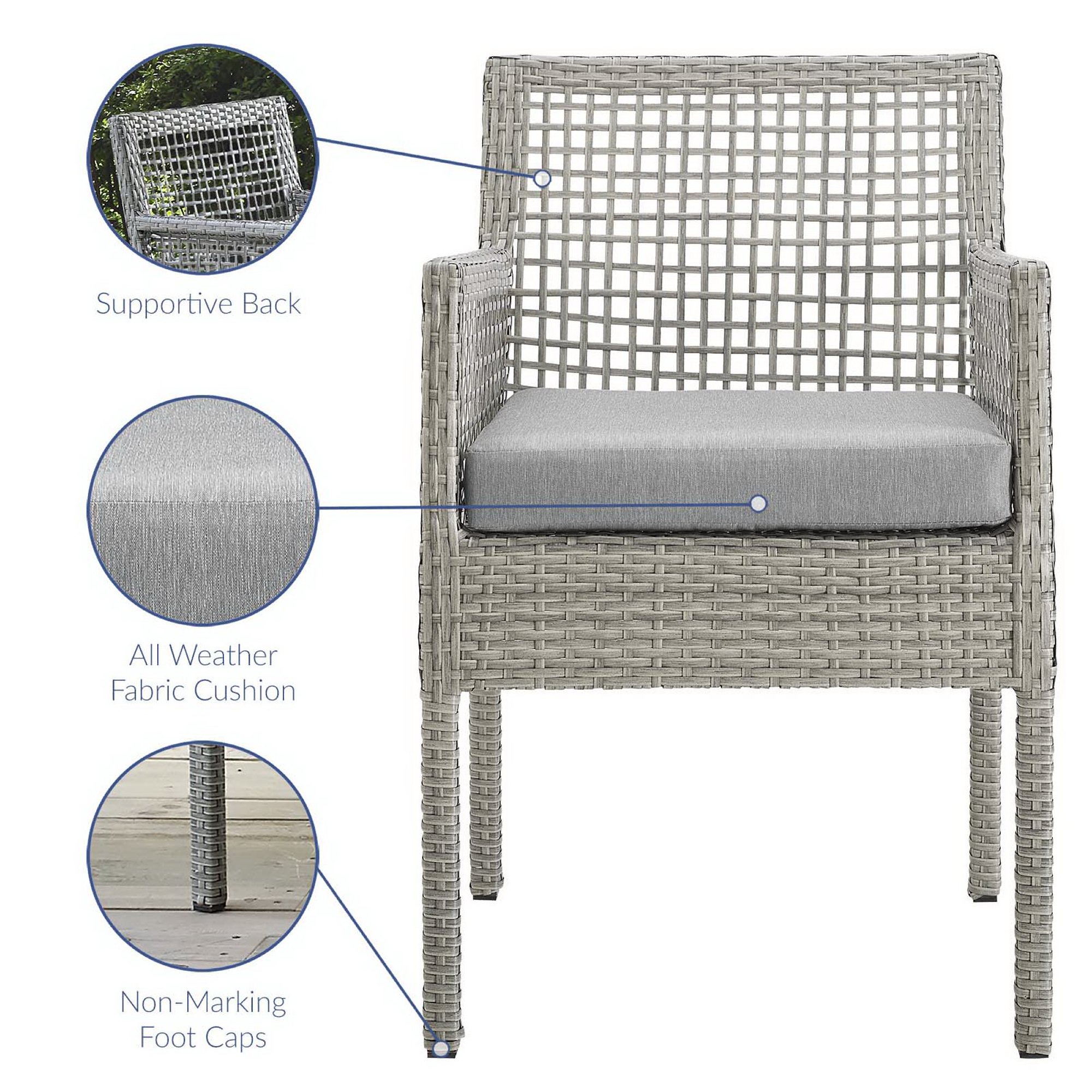 Aura Outdoor Patio Wicker Rattan Dining Armchair Set of 2 by Modway