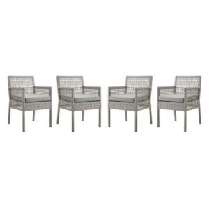 Aura Outdoor Patio Wicker Rattan Dining Armchair Set of 4 by Modway