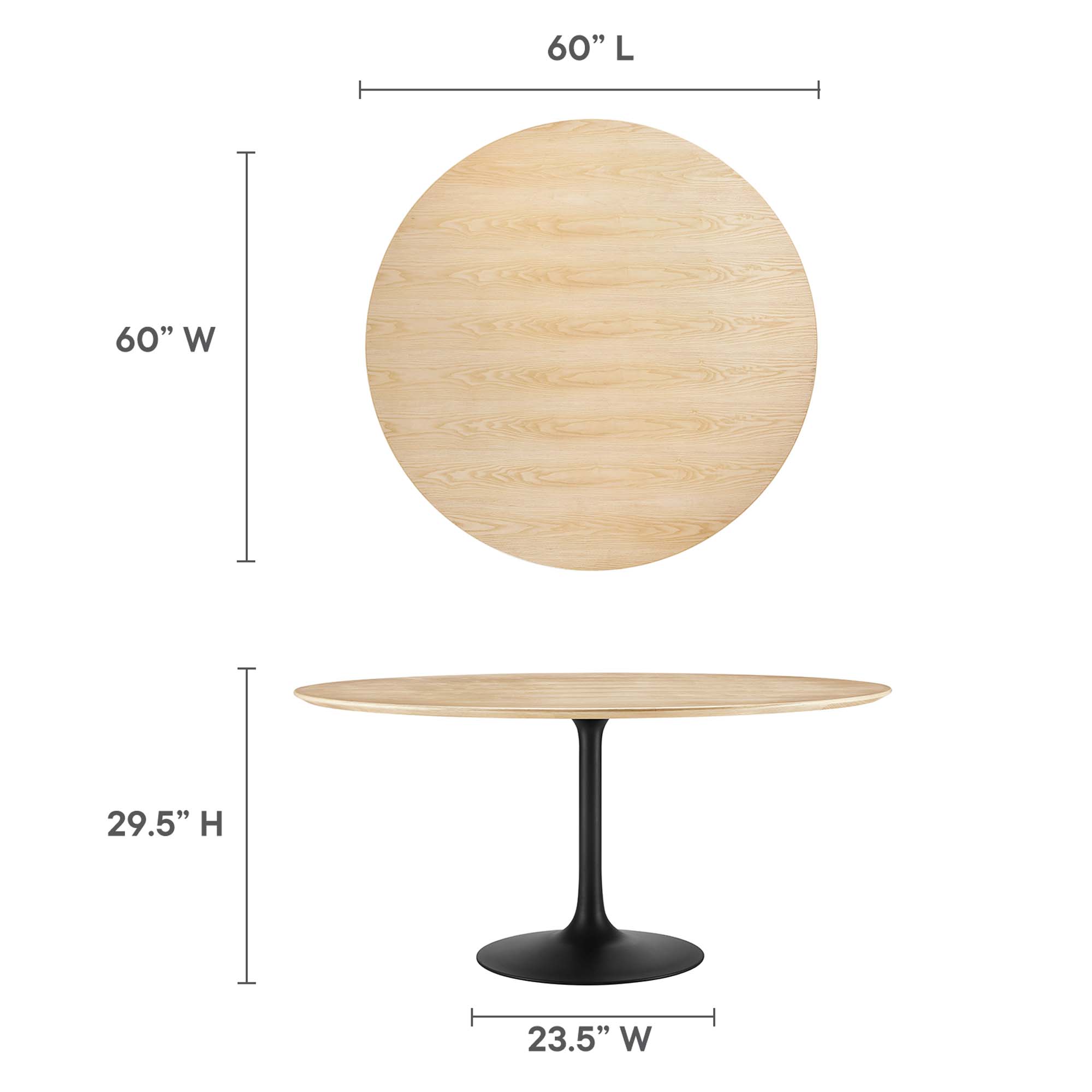 Lippa 60" Round Wood Dining Table by Modway - Image 3