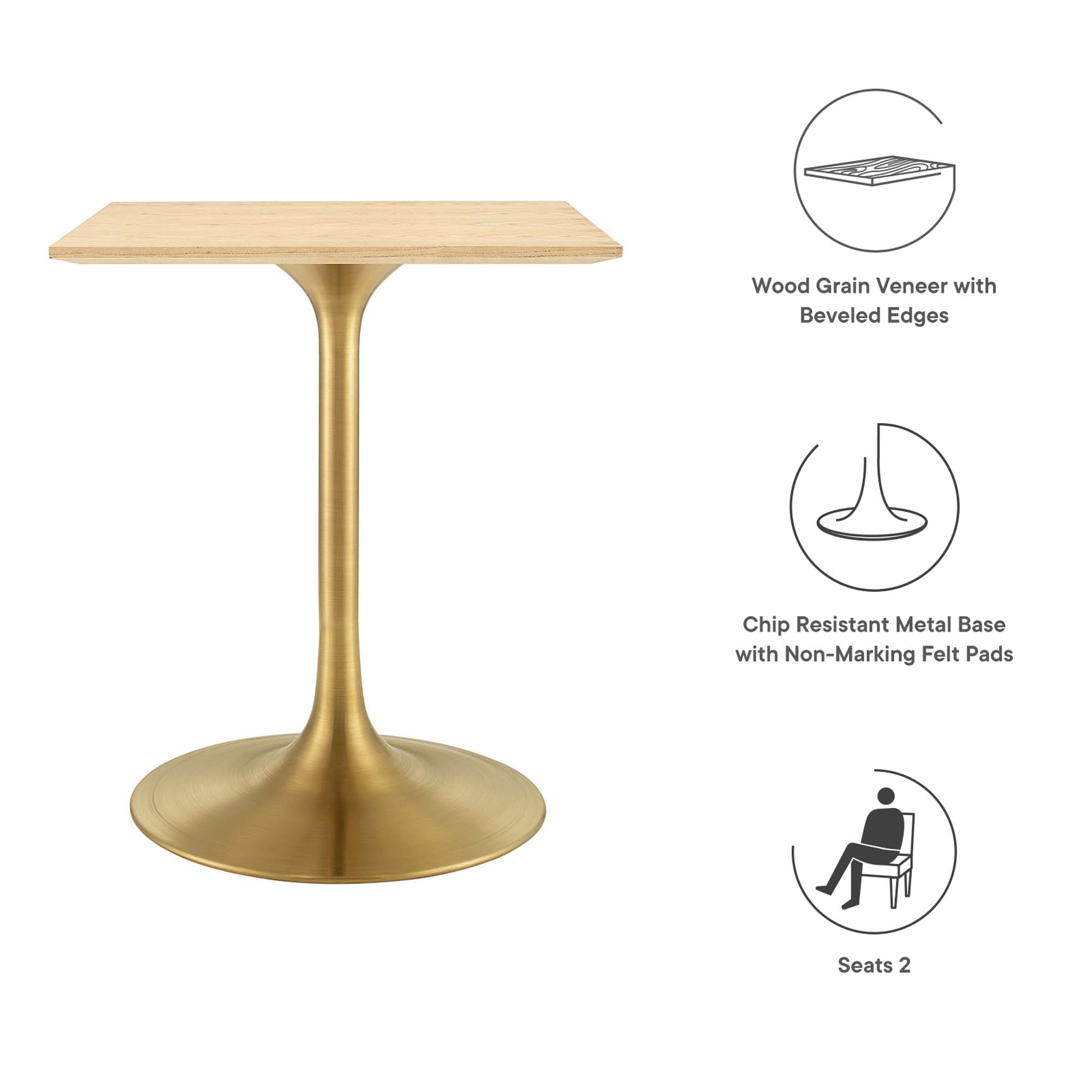 Lippa 24" Square Wood Dining Table by Modway - Image 2