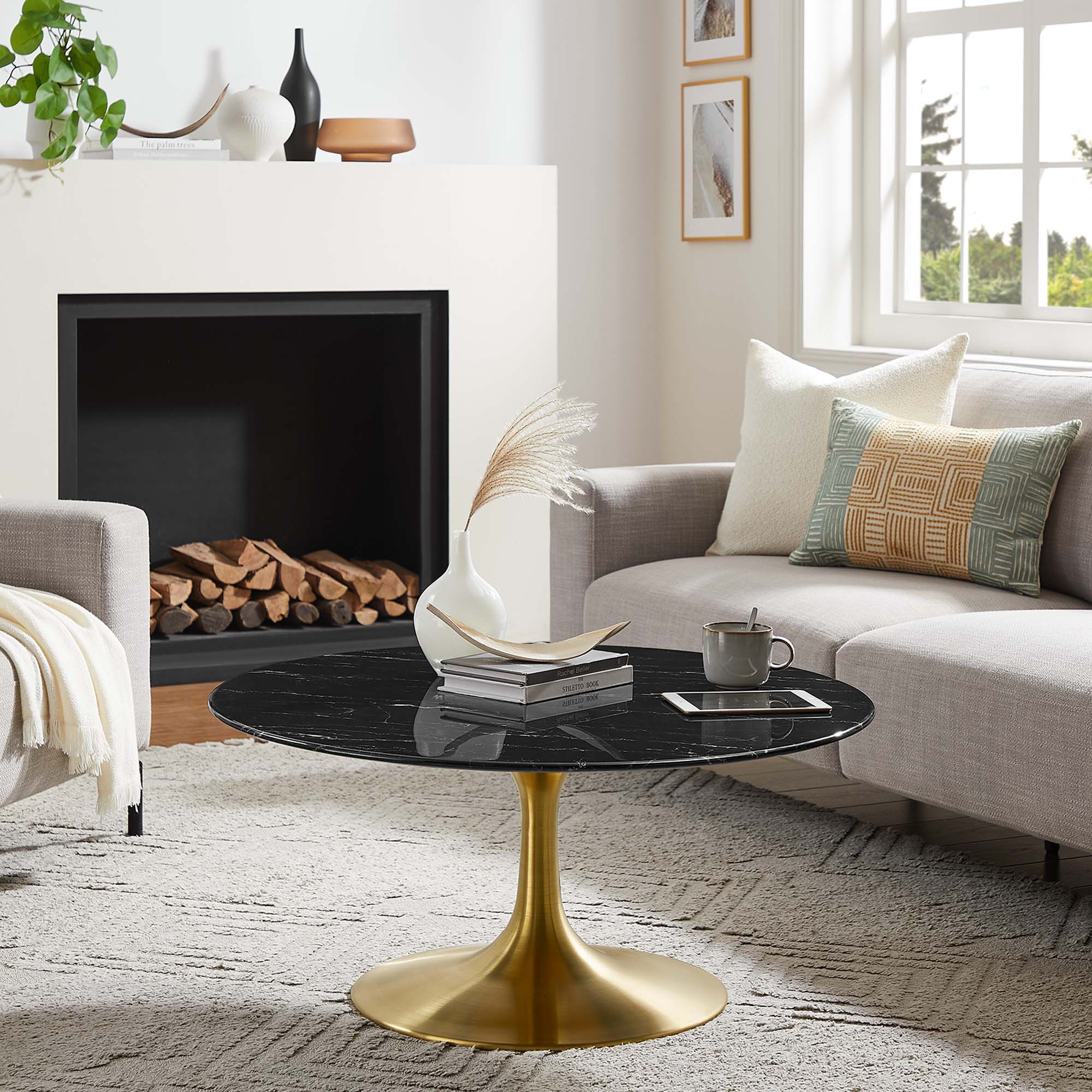 Lippa 36" Round Faux Marble Coffee Table by Modway - Image 6