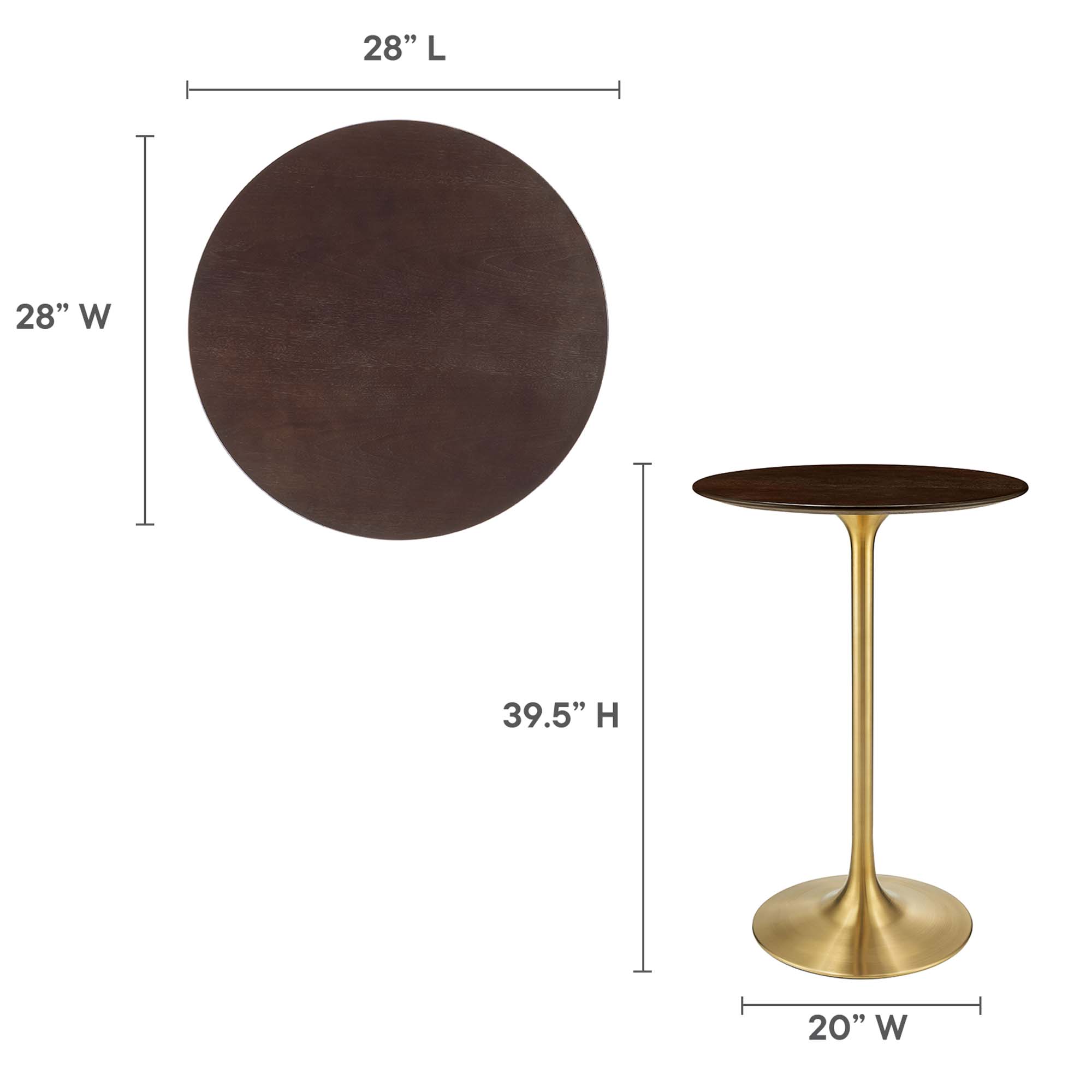 Lippa 28" Round Cherry Walnut Wood Bar Table by Modway - Image 3