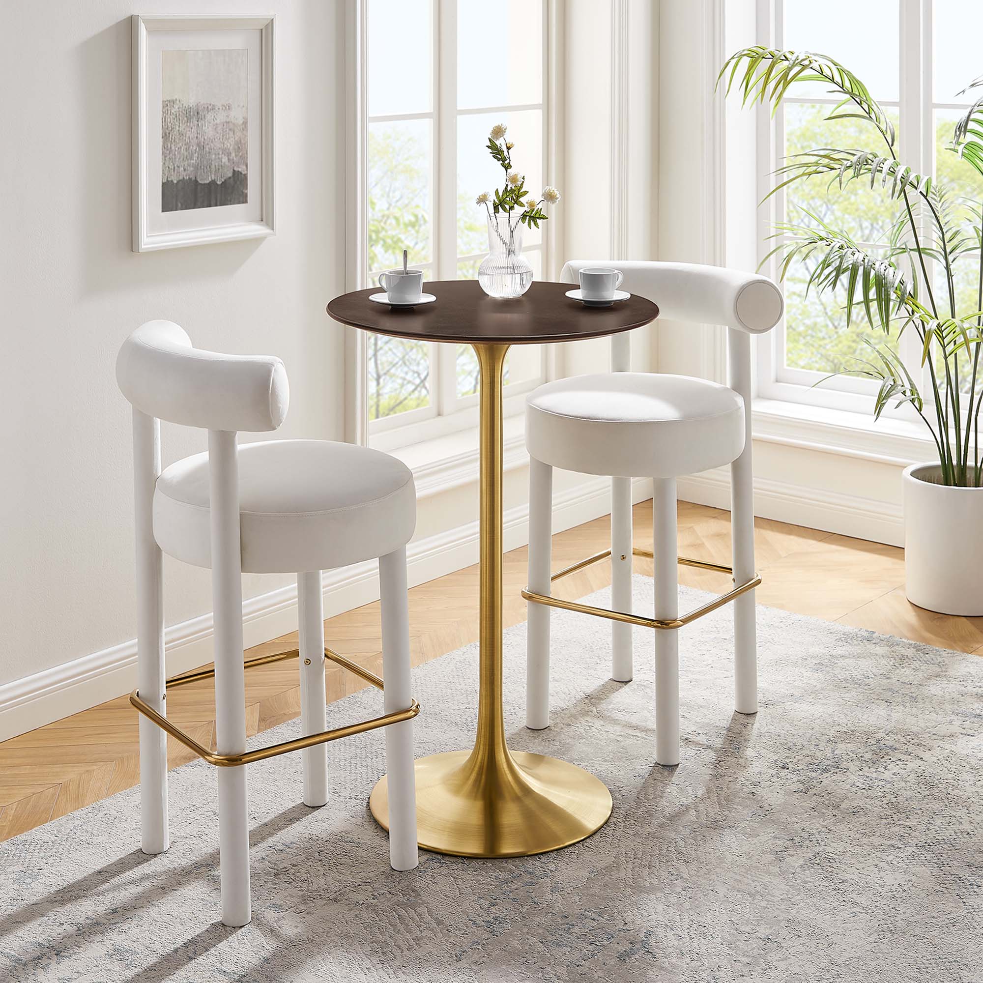 Lippa 28" Round Cherry Walnut Wood Bar Table by Modway - Image 6