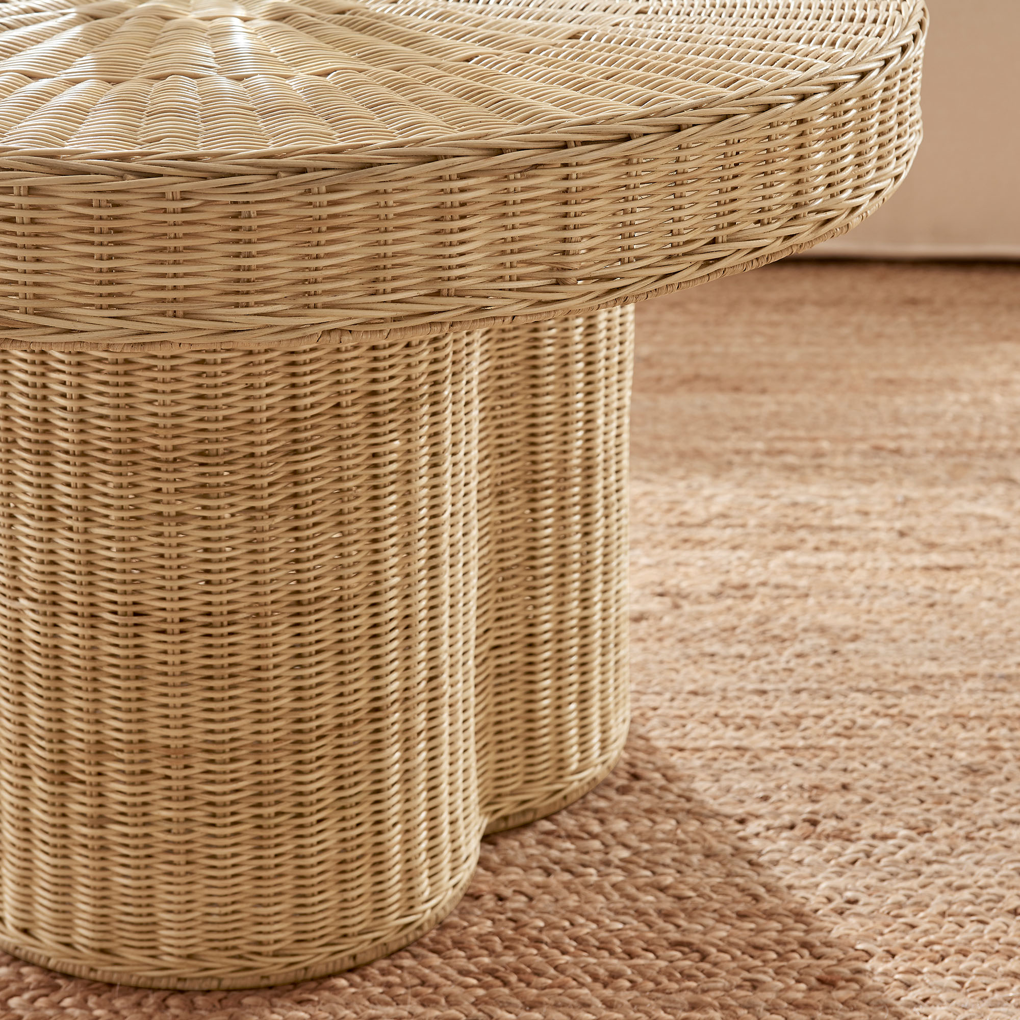 Ainsley 32 Inch Round Natural Rattan Coffee Table by Modway - Image 8