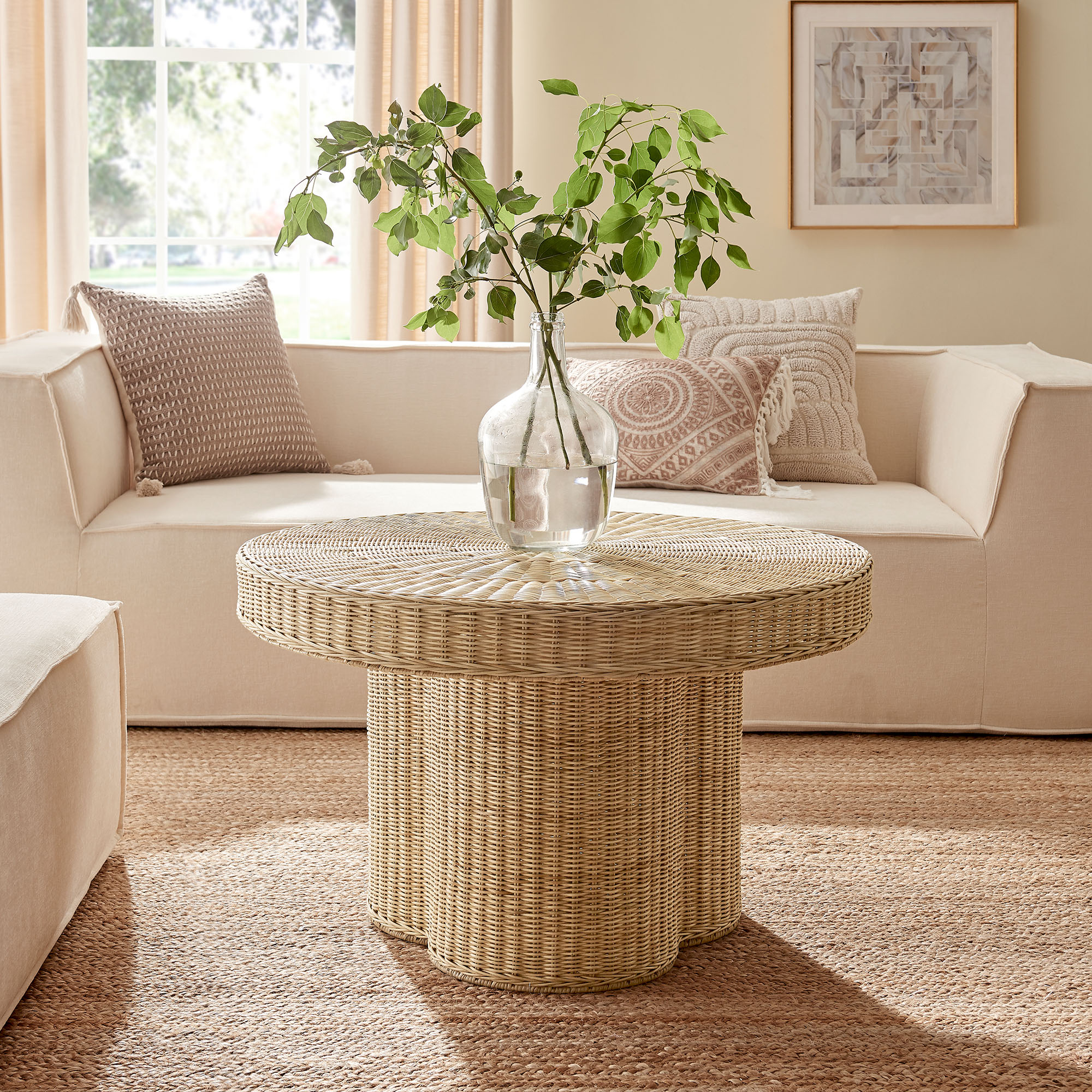 Ainsley 32 Inch Round Natural Rattan Coffee Table by Modway - Image 7