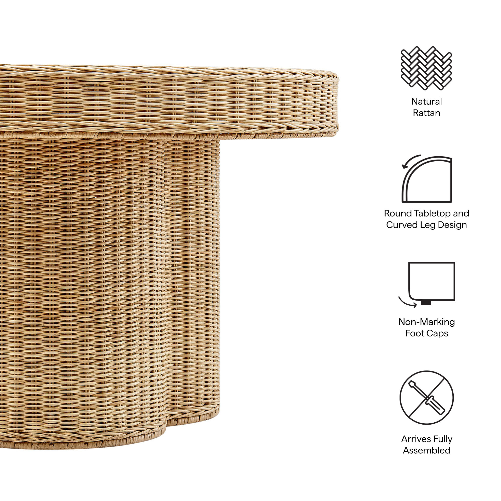 Ainsley 32 Inch Round Natural Rattan Coffee Table by Modway - Image 3