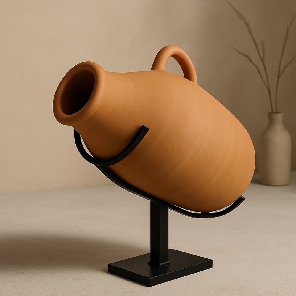 Tan Terracotta Vases with Stands in 2 Sizes by BIDKhome - Image 5