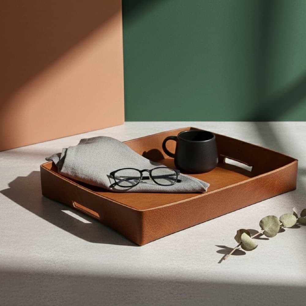 Chestnut Leather Brown Tray by BIDKhome - Image 4