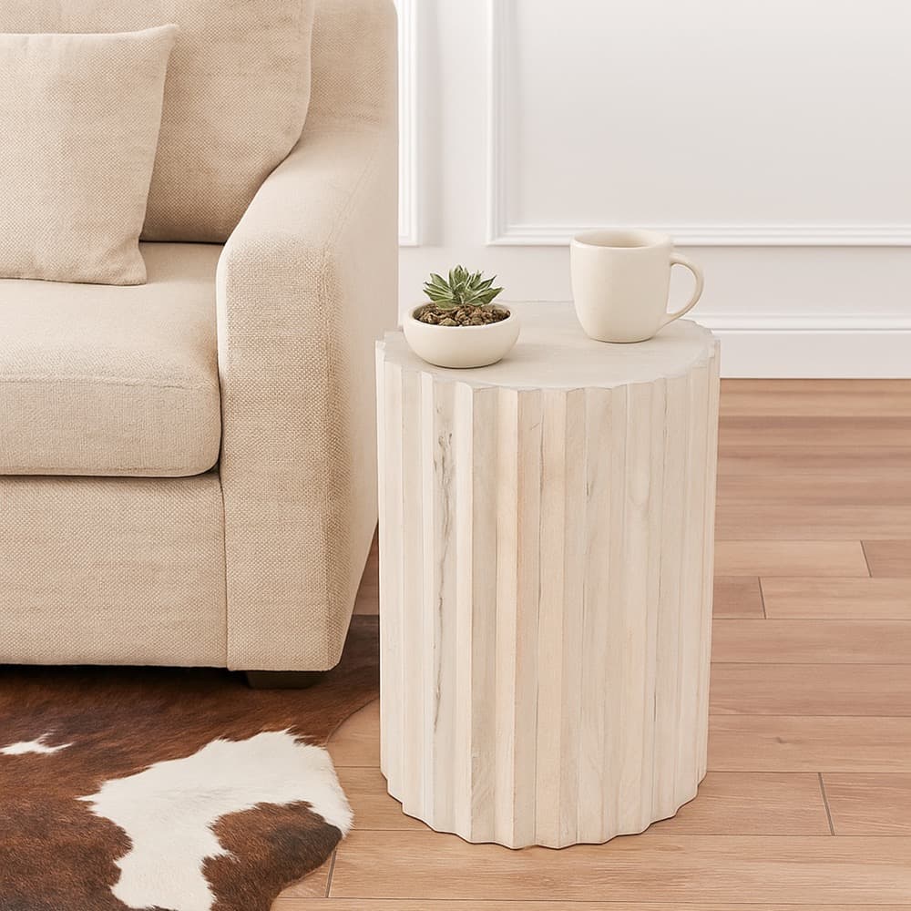 White Sand Tall Mango Wood Round Side Table by BIDKhome - Image 3
