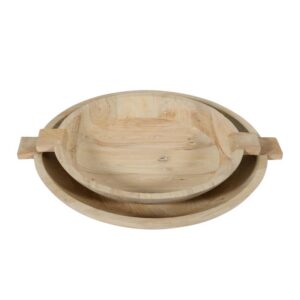 Sandblasted Oak Wooden Bowls Set of 2 by BIDKhome