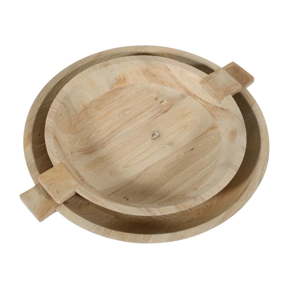Sandblasted Oak Wooden Bowls Set of 2 by BIDKhome - Image 4