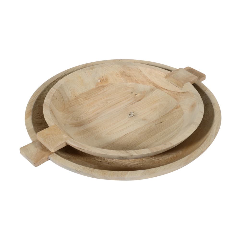 Sandblasted Oak Wooden Bowls Set of 2 by BIDKhome - Image 6