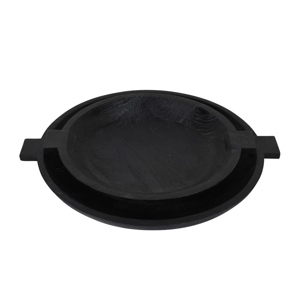 Sandblasted Black Wooden Bowls Set of 2 by BIDKhome
