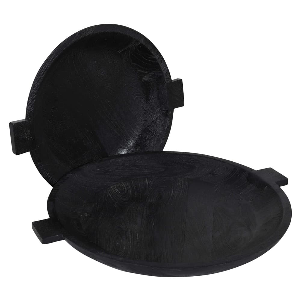 Sandblasted Black Wooden Bowls Set of 2 by BIDKhome - Image 2