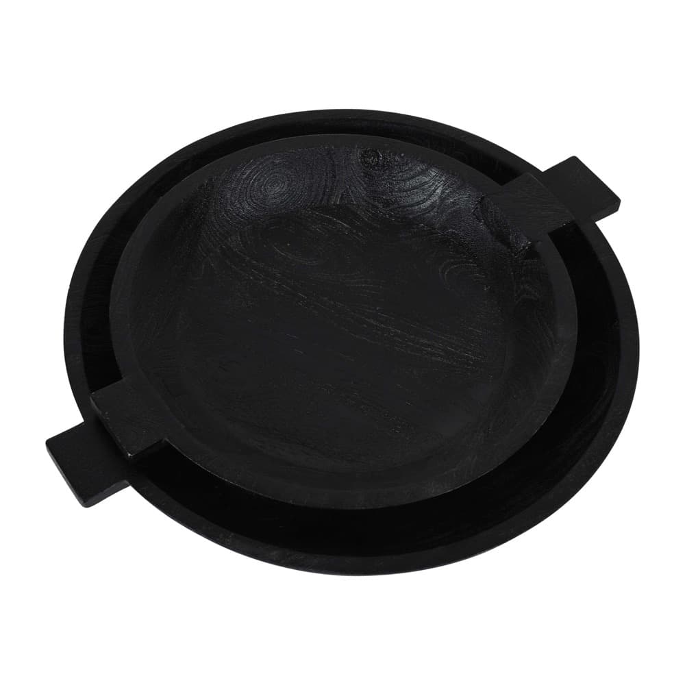 Sandblasted Black Wooden Bowls Set of 2 by BIDKhome - Image 4
