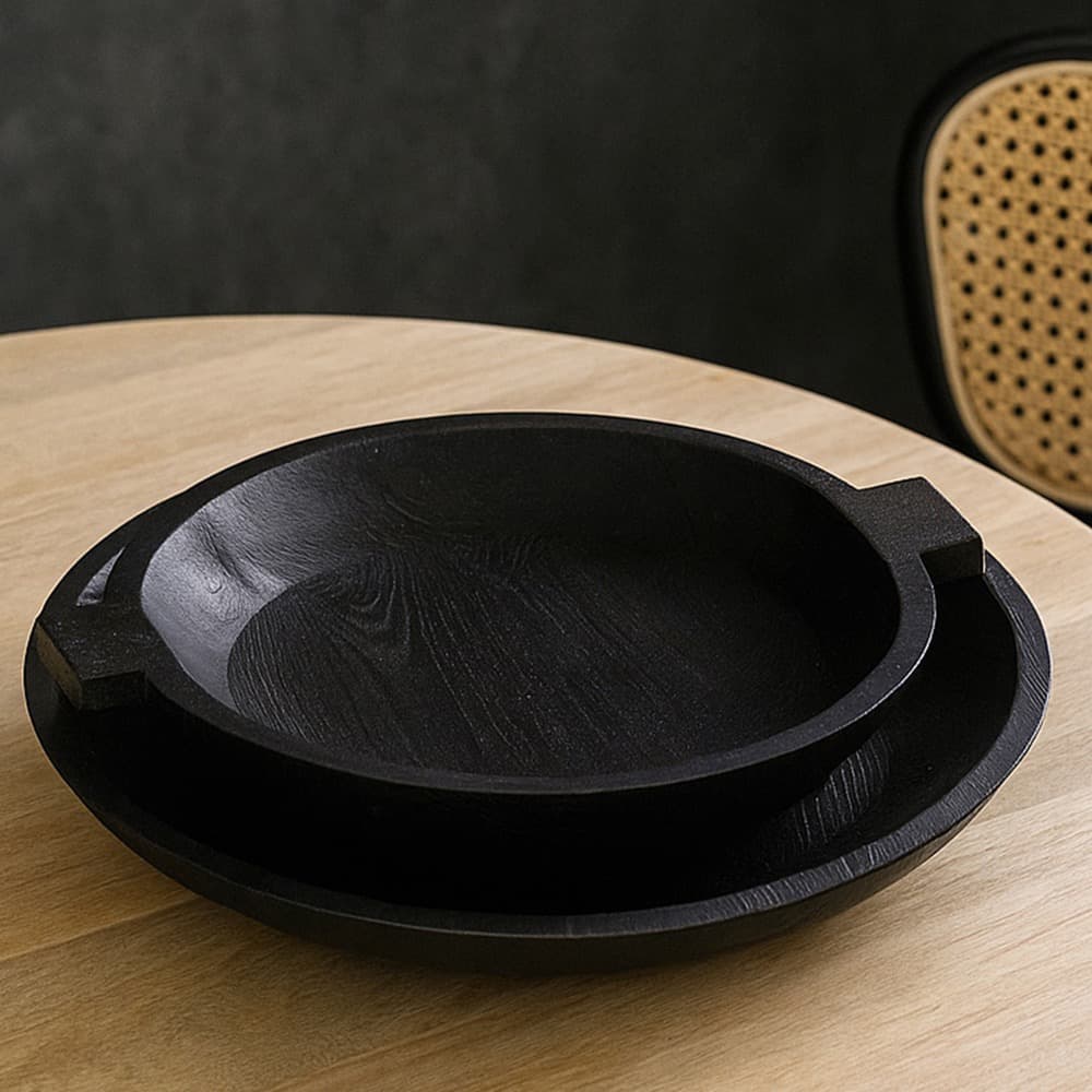 Sandblasted Black Wooden Bowls Set of 2 by BIDKhome - Image 5