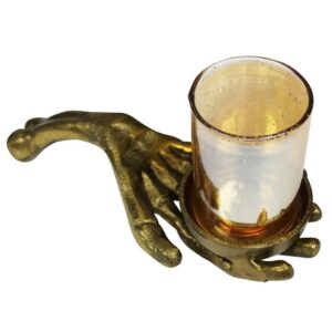 Brass Skeleton Hand with Glass Votive by HomArt