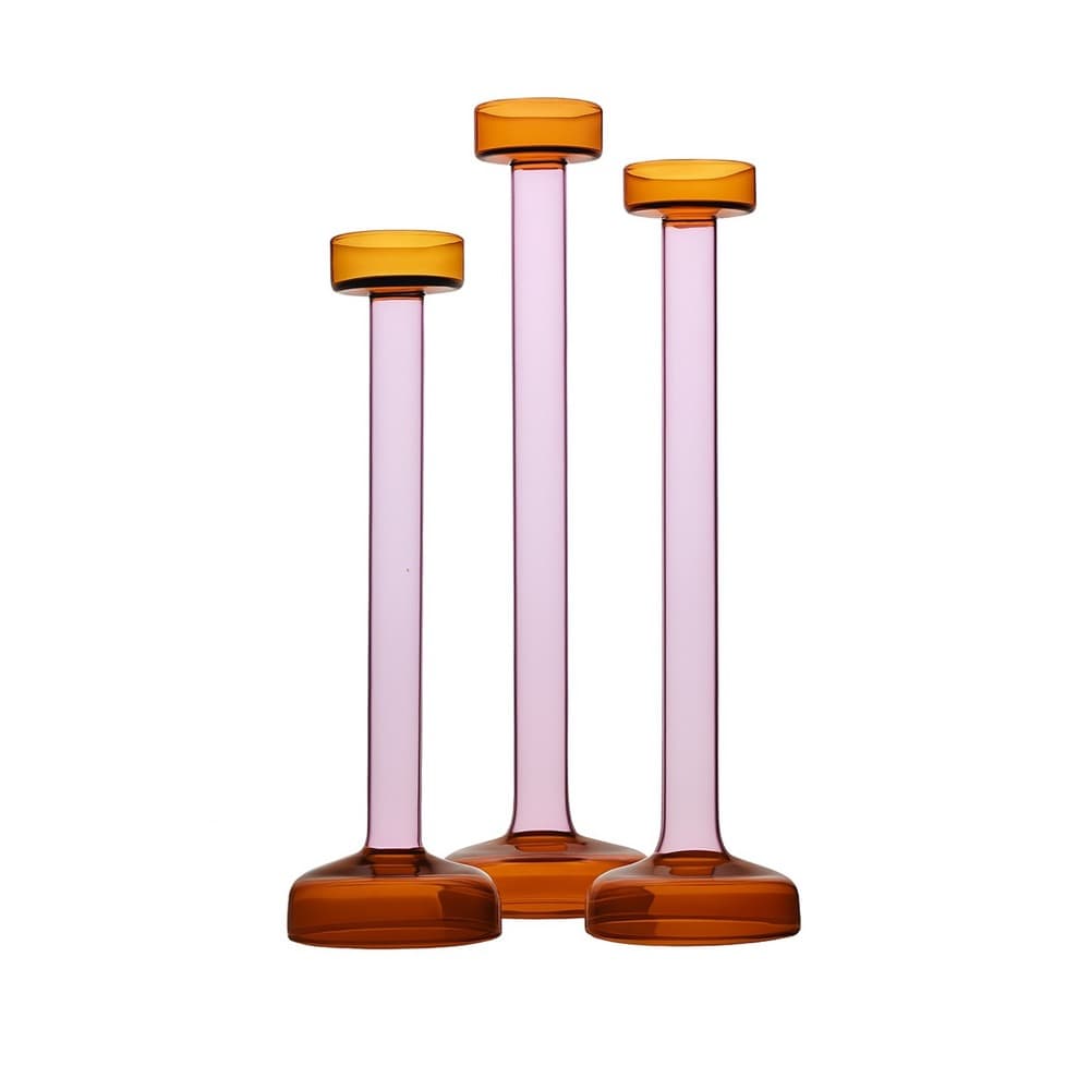 Amber & Pink Glass Candle Holder in 3 Sizes by BIDKhome