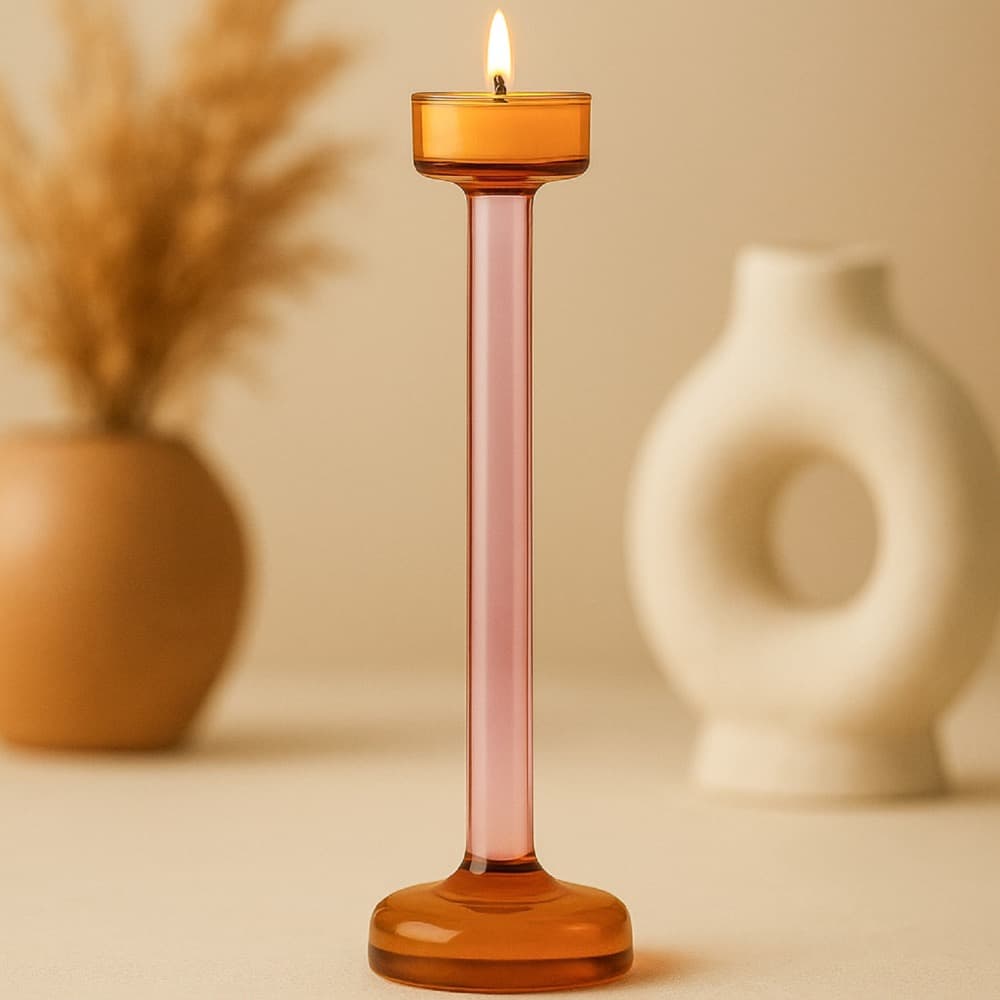 Amber & Pink Glass Candle Holder in 3 Sizes by BIDKhome - Image 3