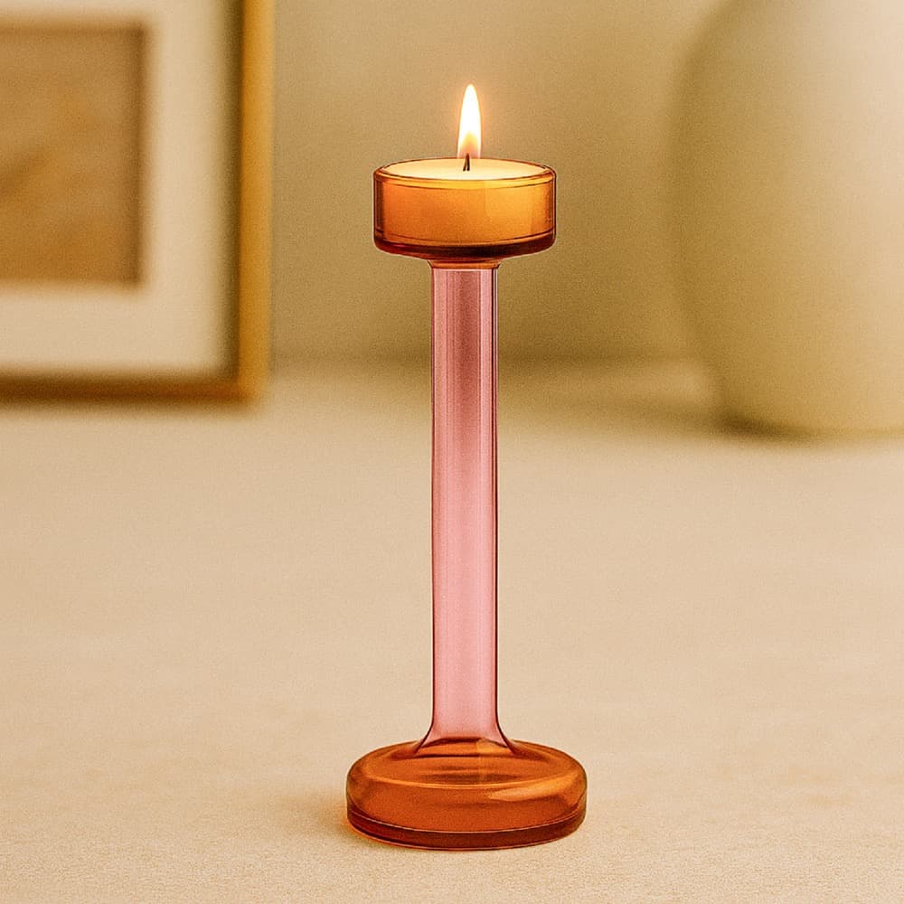 Amber & Pink Glass Candle Holder in 3 Sizes by BIDKhome - Image 5