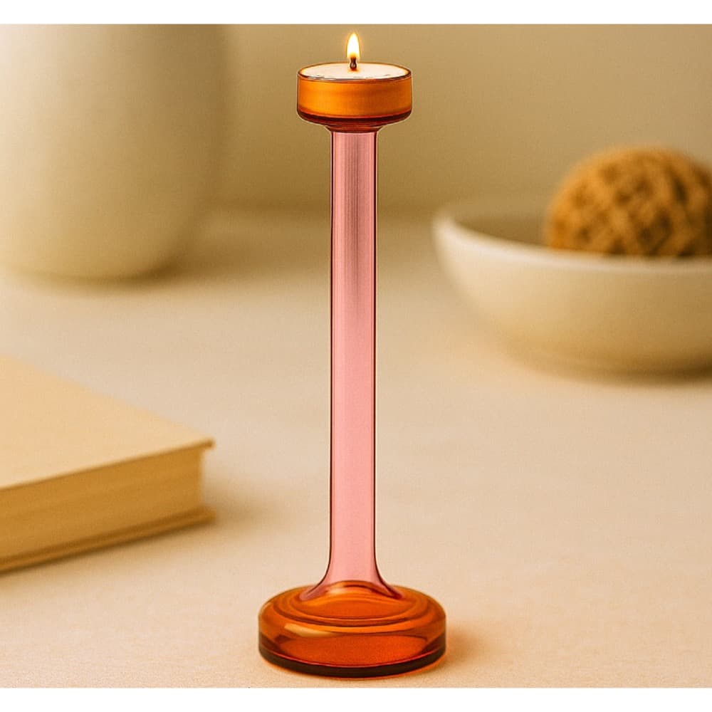 Amber & Pink Glass Candle Holder in 3 Sizes by BIDKhome - Image 7