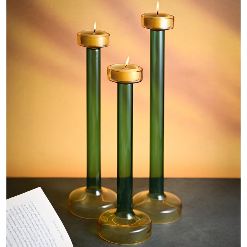 Yellow & Green Glass Candle Holder in 3 Sizes by BIDKhome - Image 4
