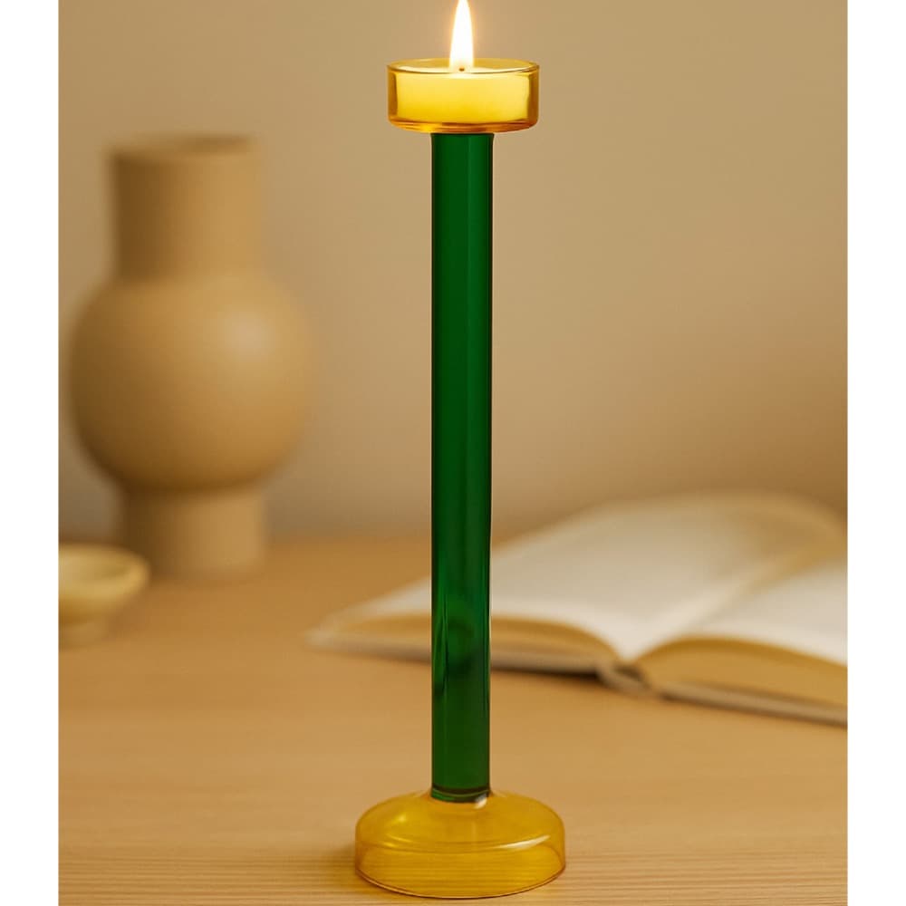 Yellow & Green Glass Candle Holder in 3 Sizes by BIDKhome - Image 6