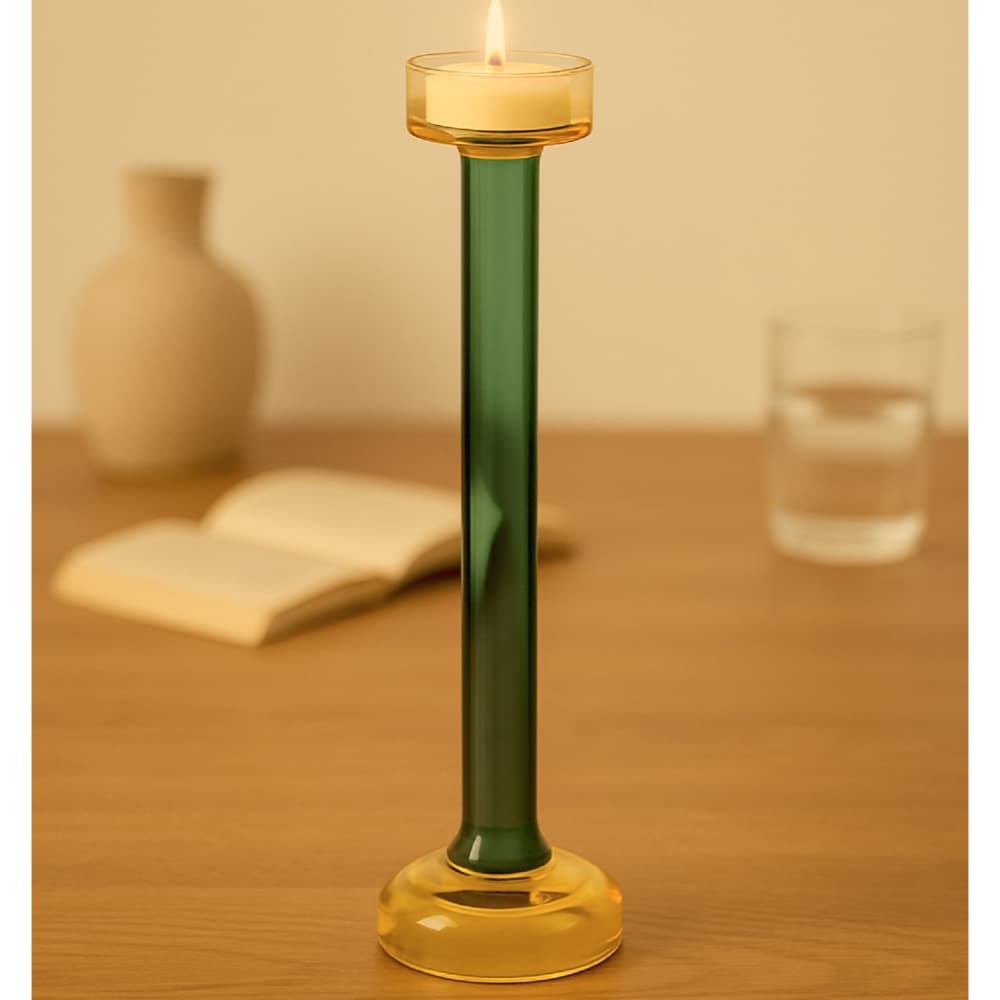 Yellow & Green Glass Candle Holder in 3 Sizes by BIDKhome - Image 8