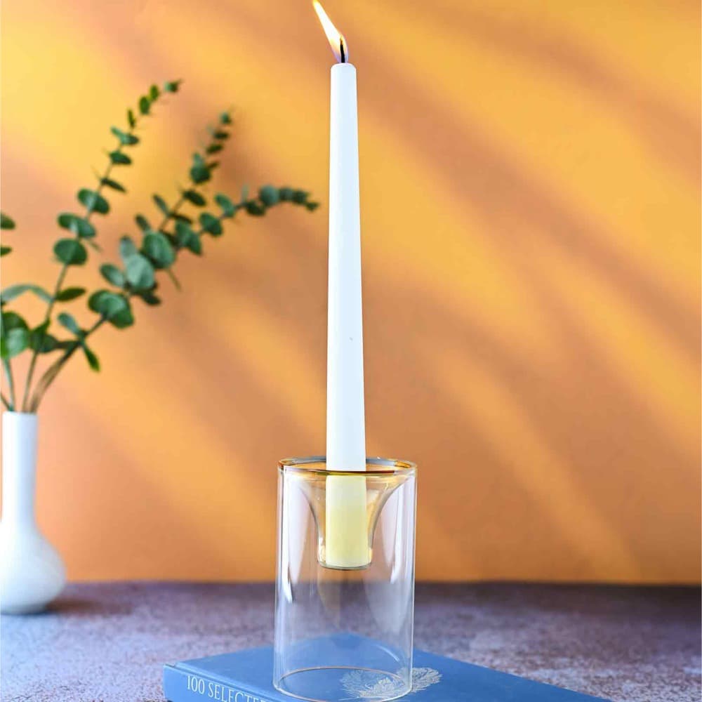 Clear & Yellow Glass Candle Holder by BIDKhome - Image 2