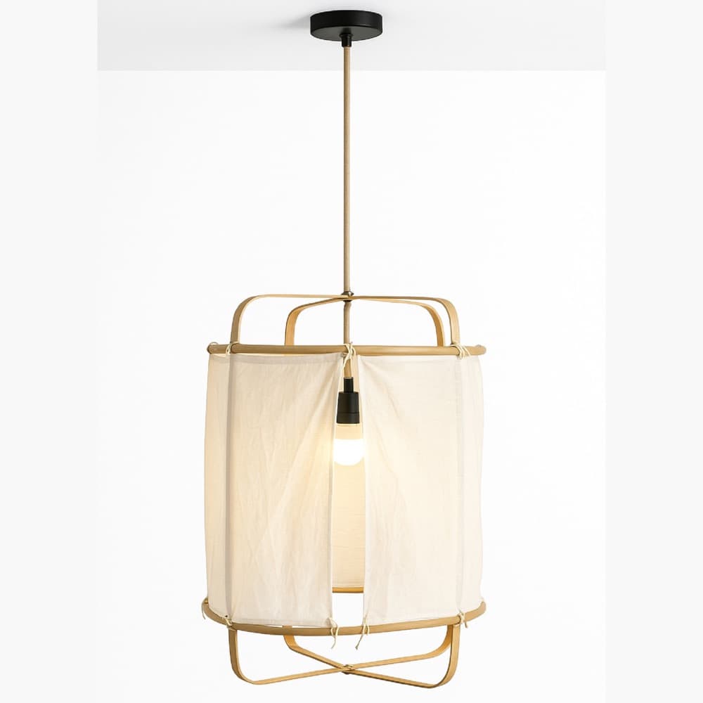 Pendant Light with Natural Bamboo Frame in 2 Sizes by BIDKhome - Image 2
