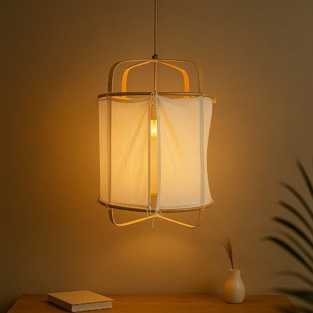 Pendant Light with Natural Bamboo Frame in 2 Sizes by BIDKhome - Image 3