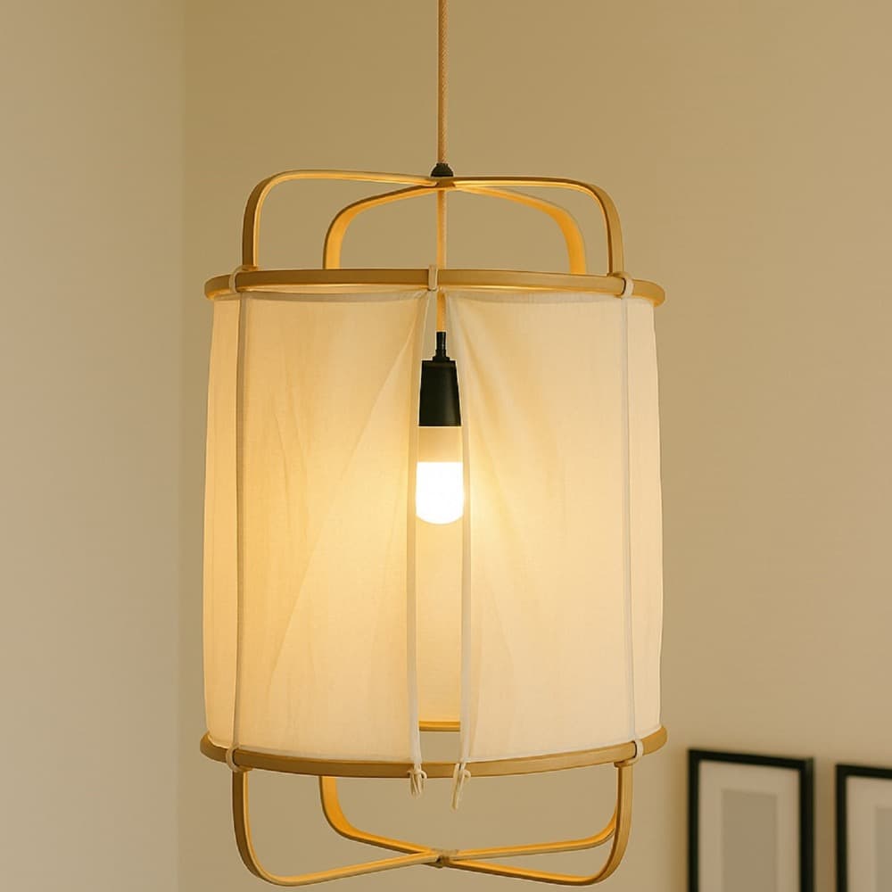 Pendant Light with Natural Bamboo Frame in 2 Sizes by BIDKhome - Image 4