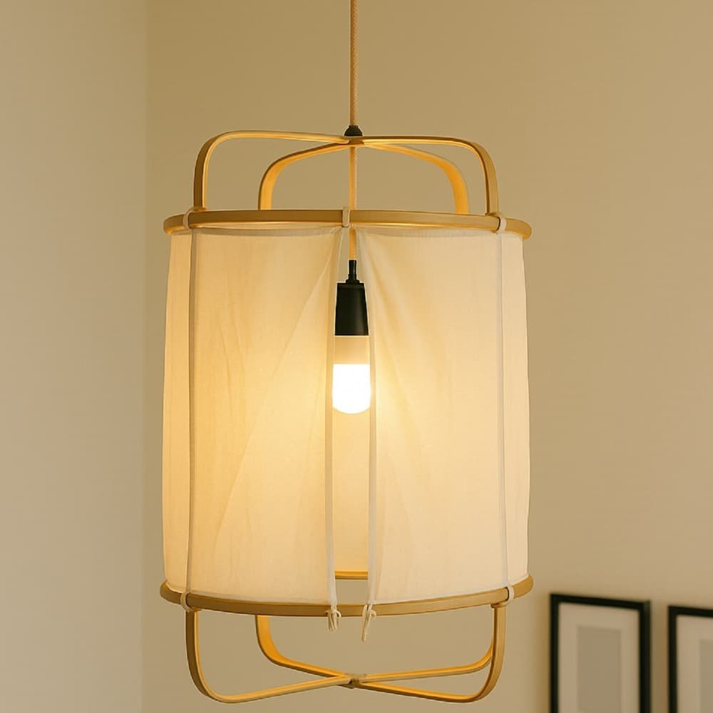 Pendant Light with Natural Bamboo Frame in 2 Sizes by BIDKhome - Image 14