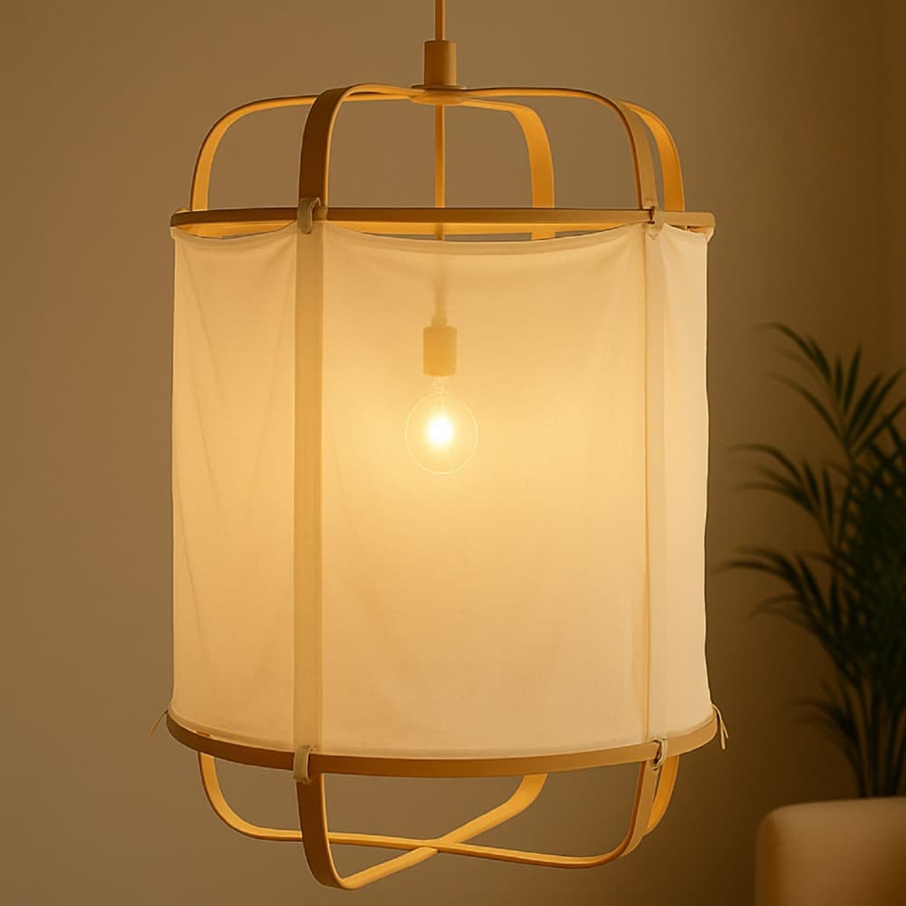 Pendant Light with Natural Bamboo Frame in 2 Sizes by BIDKhome - Image 15