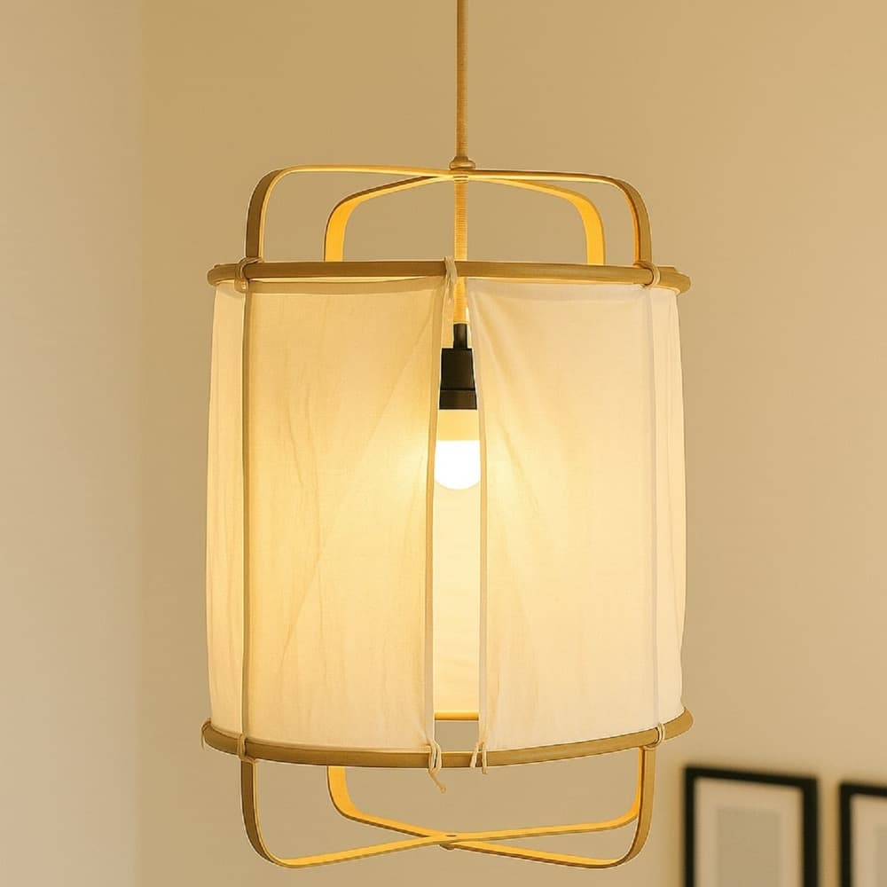 Pendant Light with Natural Bamboo Frame in 2 Sizes by BIDKhome - Image 16