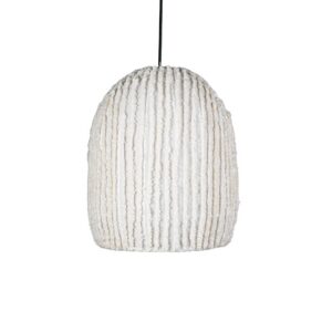Striped White Cotton Pendant Lamp in 2 Sizes by BIDKhome