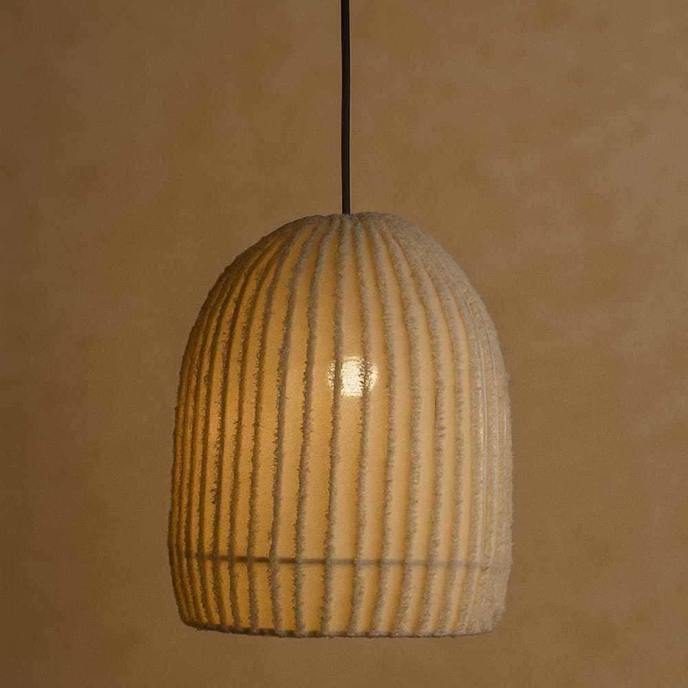Striped White Cotton Pendant Lamp in 2 Sizes by BIDKhome - Image 2
