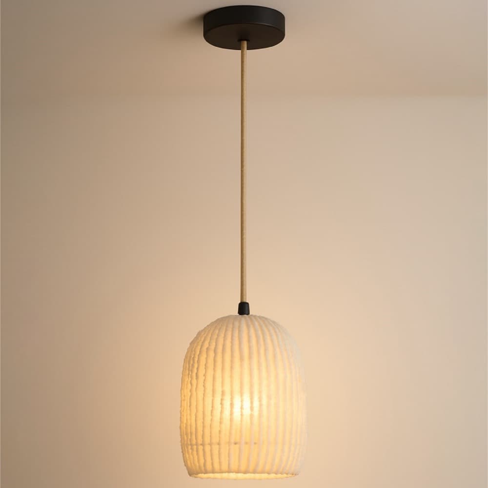 Striped White Cotton Pendant Lamp in 2 Sizes by BIDKhome - Image 3