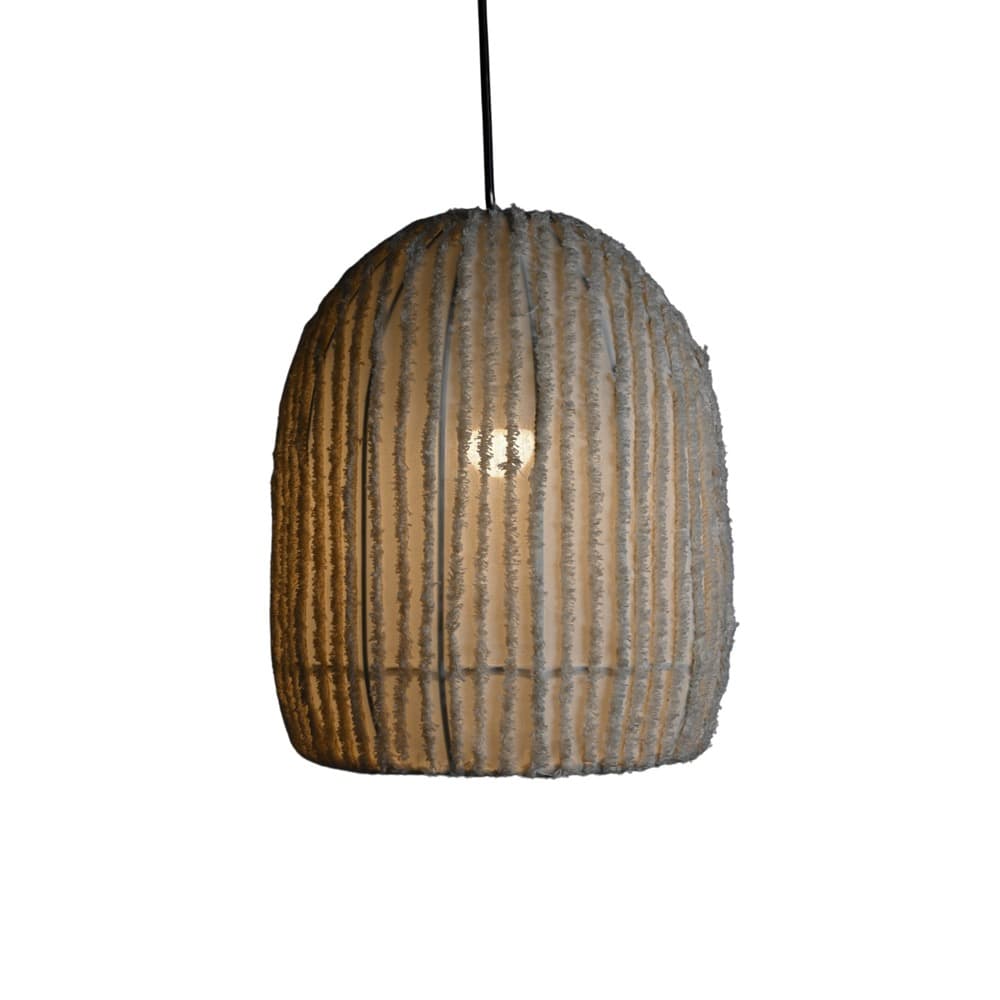 Striped White Cotton Pendant Lamp in 2 Sizes by BIDKhome - Image 4