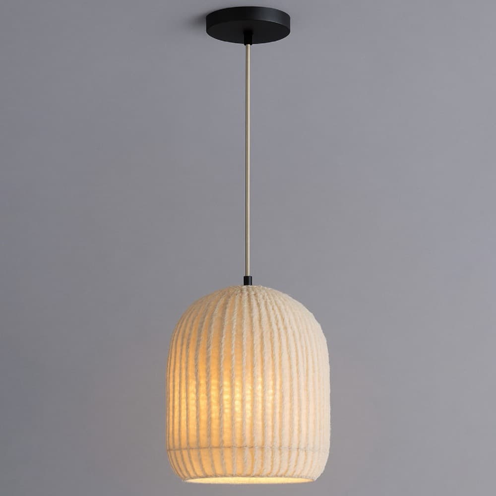 Striped White Cotton Pendant Lamp in 2 Sizes by BIDKhome - Image 10