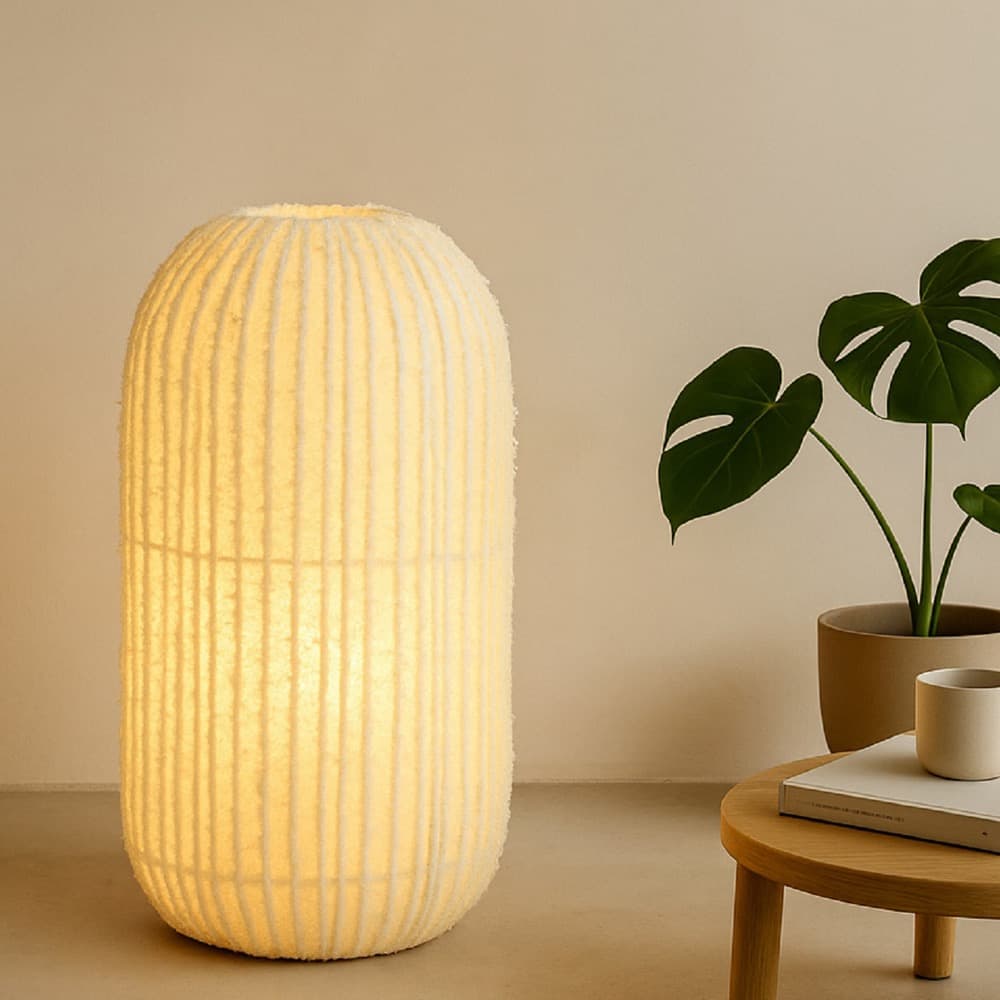 Striped White Cotton Table Lamp in 2 Sizes by BIDKhome - Image 3