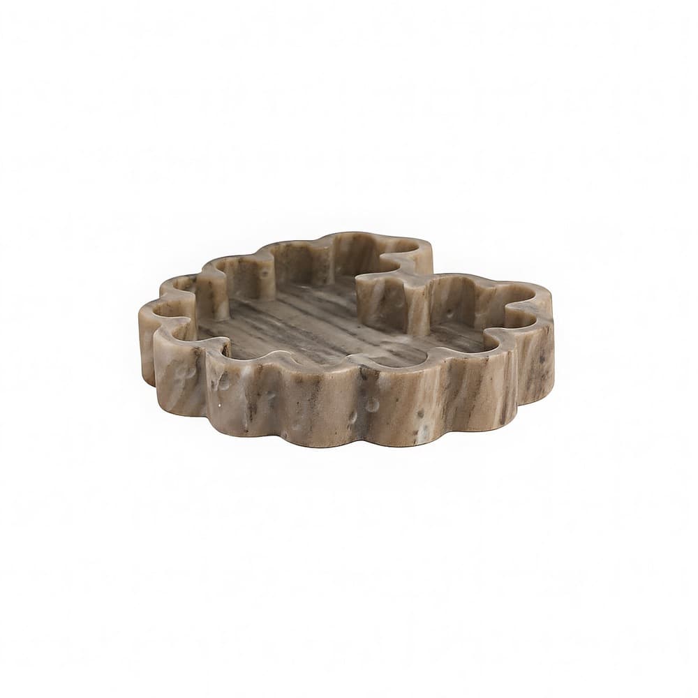 Brown Organic Shaped Ribbed Marble Tray by BIDKhome