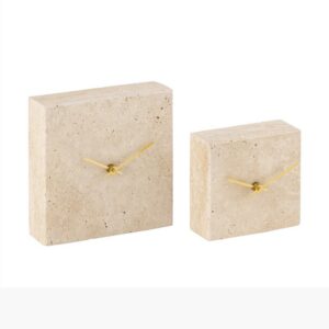 Light Travertine Square Marble Table Clock in 2 Sizes by BIDKhome