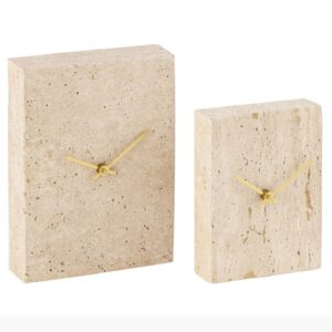 Light Travertine Rectangular Marble Table Clock in 2 Sizes by BIDKhome